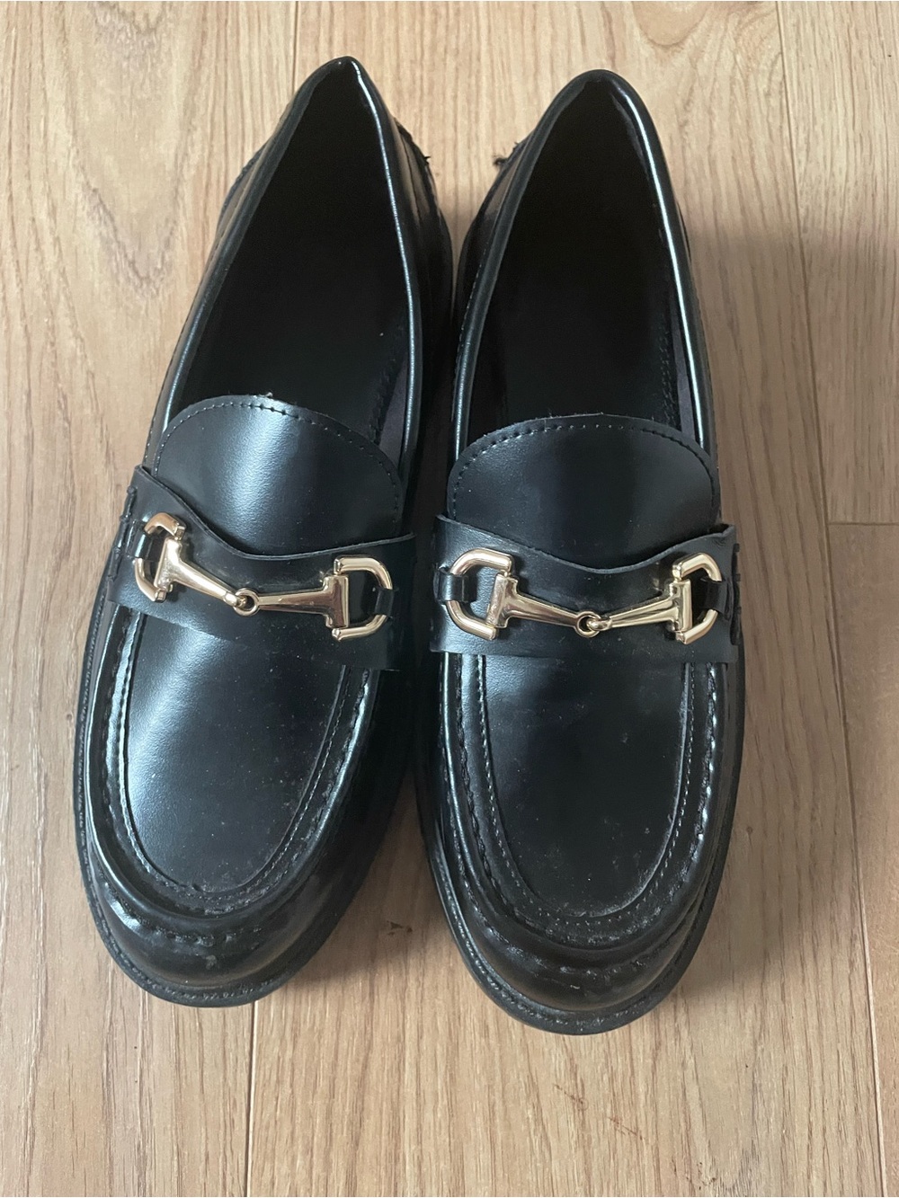 Women’s Black Leather Loafers with Gold Hardware - Picture 3 of 4